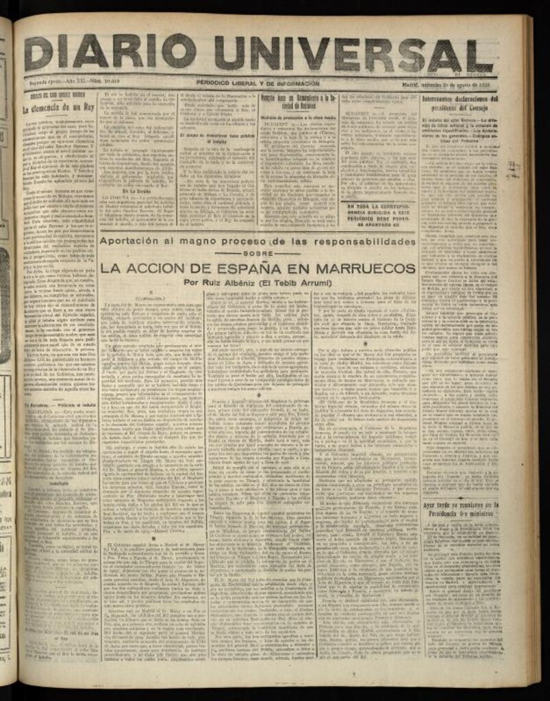Miniatura de Diario Universal del 29 de agosto de 1923