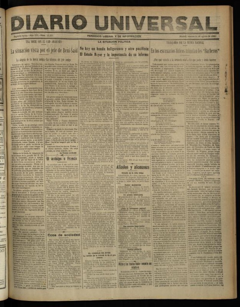 Miniatura de Diario Universal del 31 de agosto de 1923