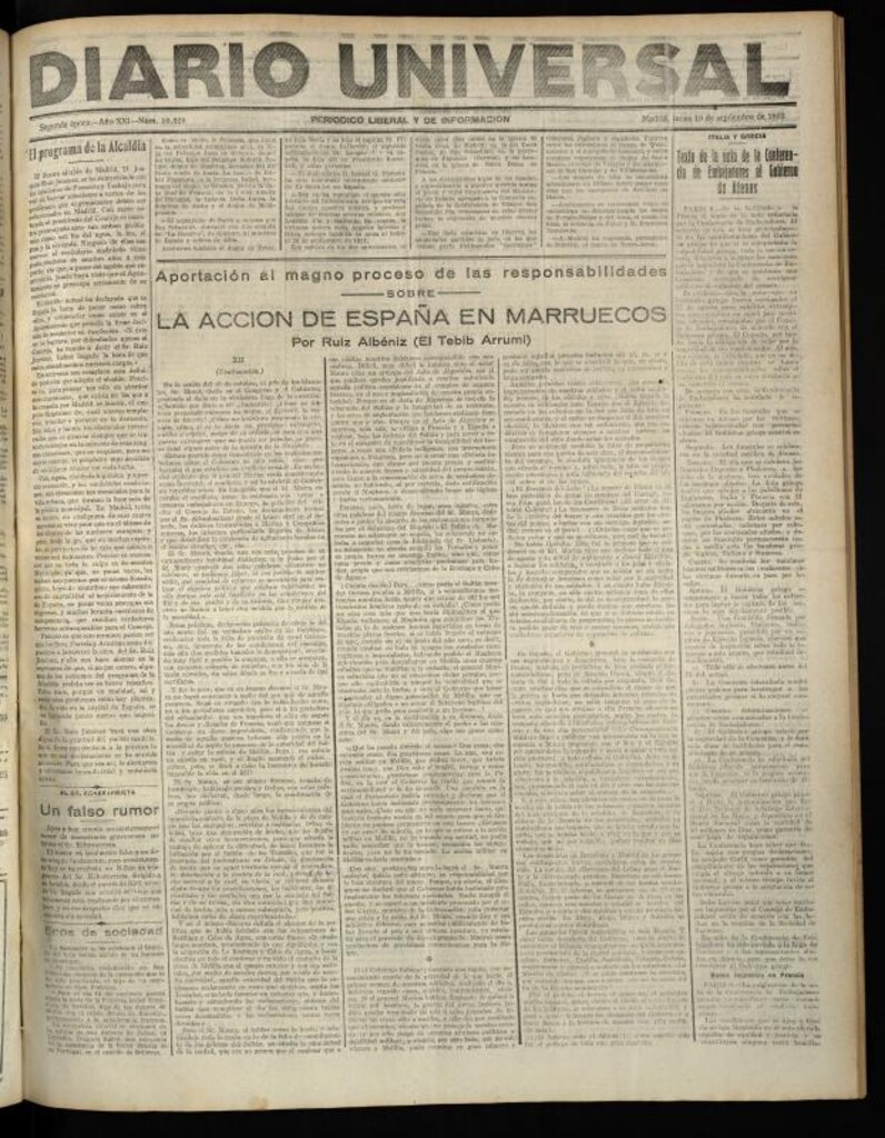 Miniatura de Diario Universal del 10 de septiembre de 1923