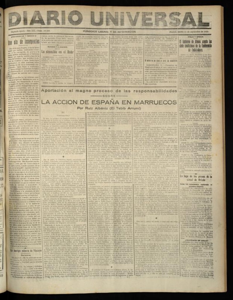 Miniatura de Diario Universal del 11 de septiembre de 1923