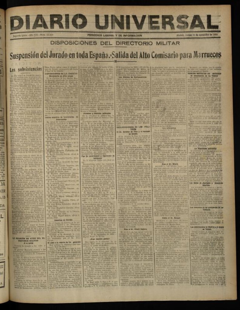 Miniatura de Diario Universal del 21 de septiembre de 1923