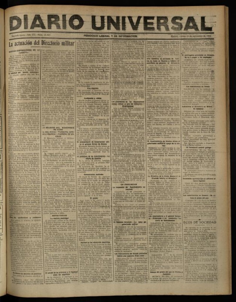Miniatura de Diario Universal del 28 de septiembre de 1923