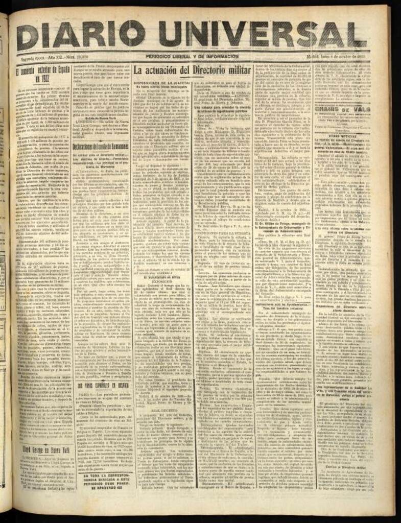 Miniatura de Diario Universal del 8 de octubre de 1923