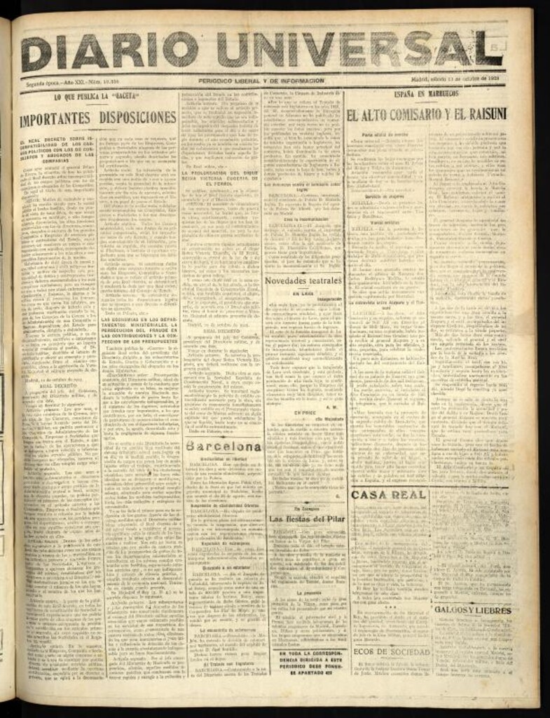 Miniatura de Diario Universal del 13 de octubre de 1923