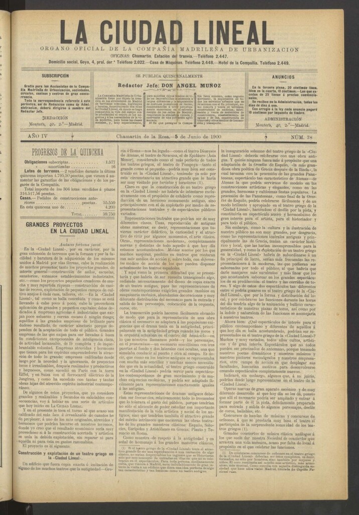 Miniatura de La Ciudad Lineal : órgano oficial de la Compañía Madrileña de Urbanización del 5 de junio de 1900