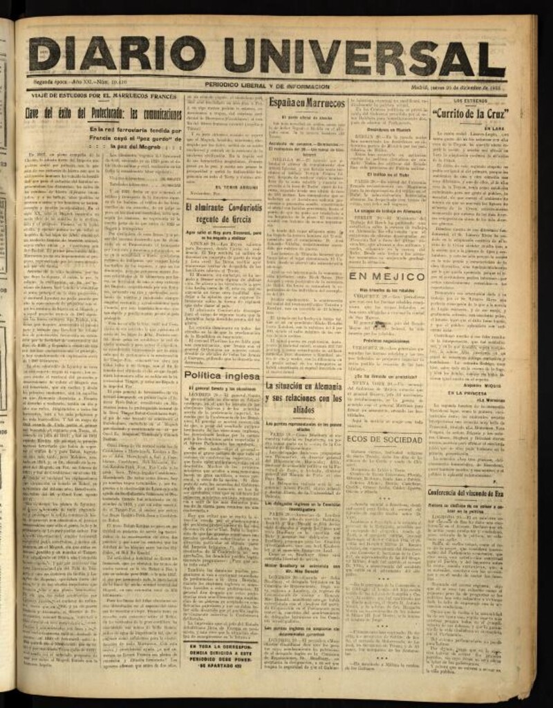 Miniatura de Diario Universal del 20 de diciembre de 1923