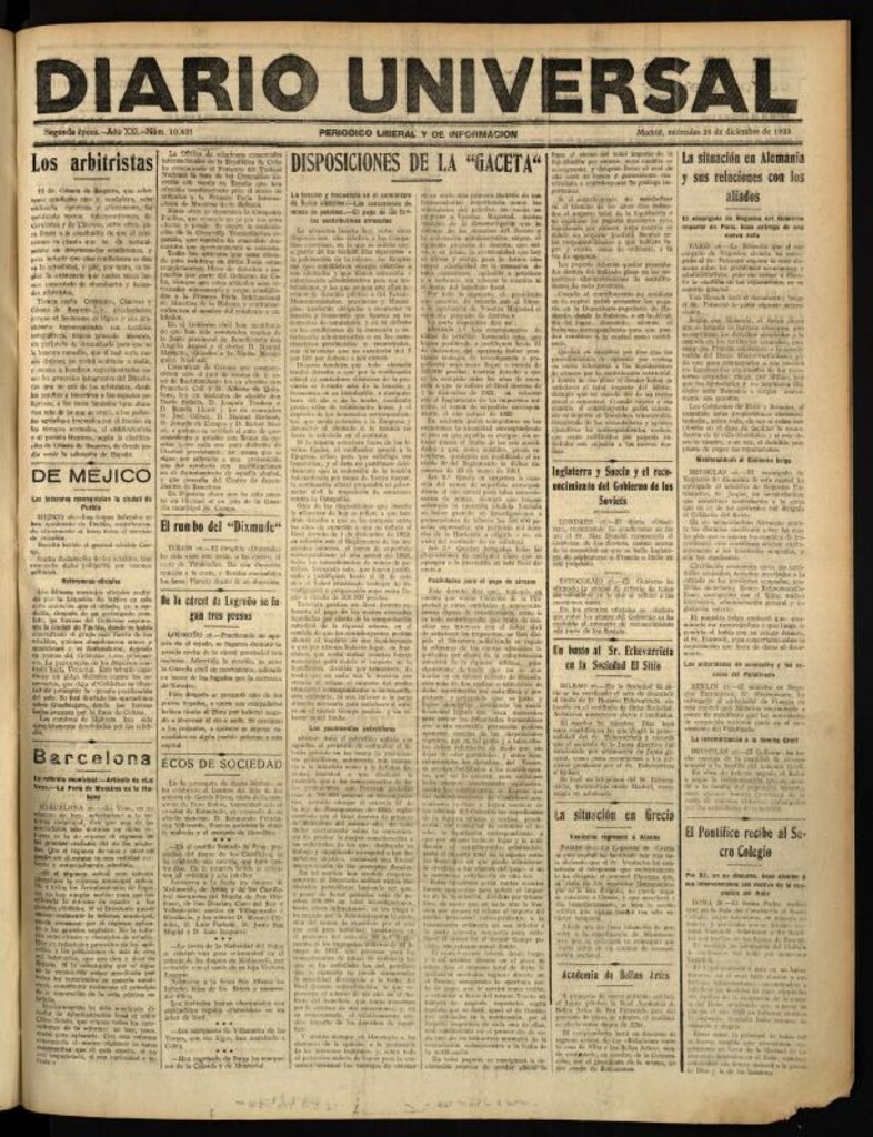 Miniatura de Diario Universal del 26 de diciembre de 1923