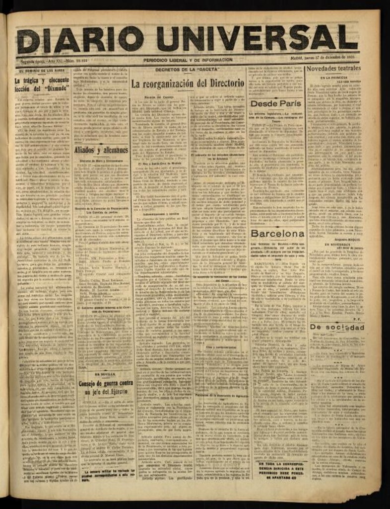 Miniatura de Diario Universal del 27 de diciembre de 1923