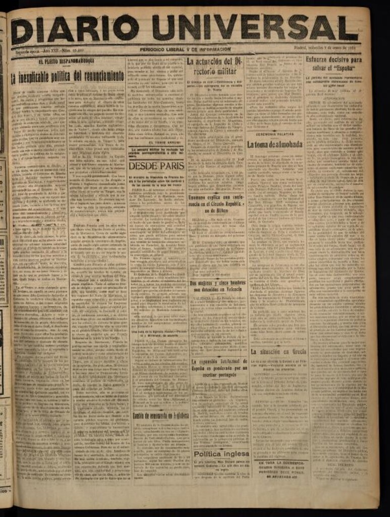Miniatura de Diario Universal del 9 de enero de 1924