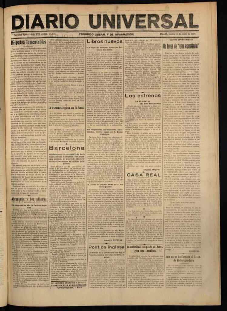 Miniatura de Diario Universal del 15 de enero de 1924
