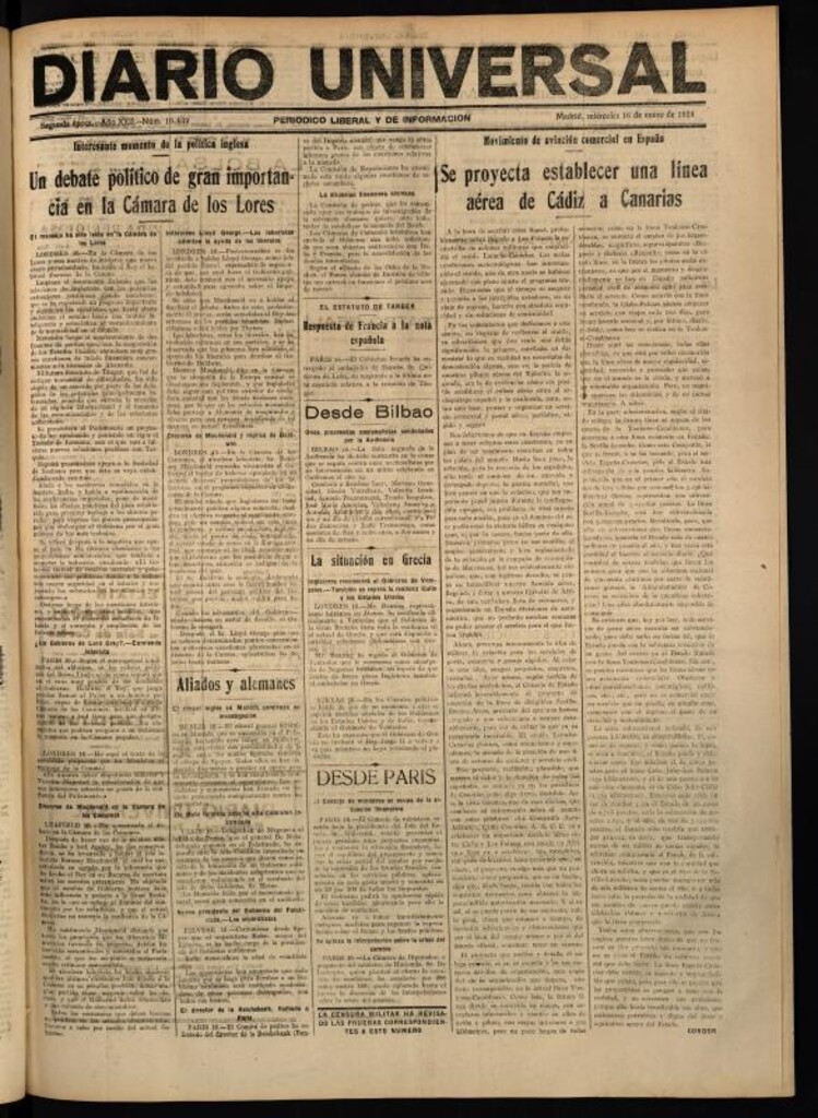 Miniatura de Diario Universal del 16 de enero de 1924