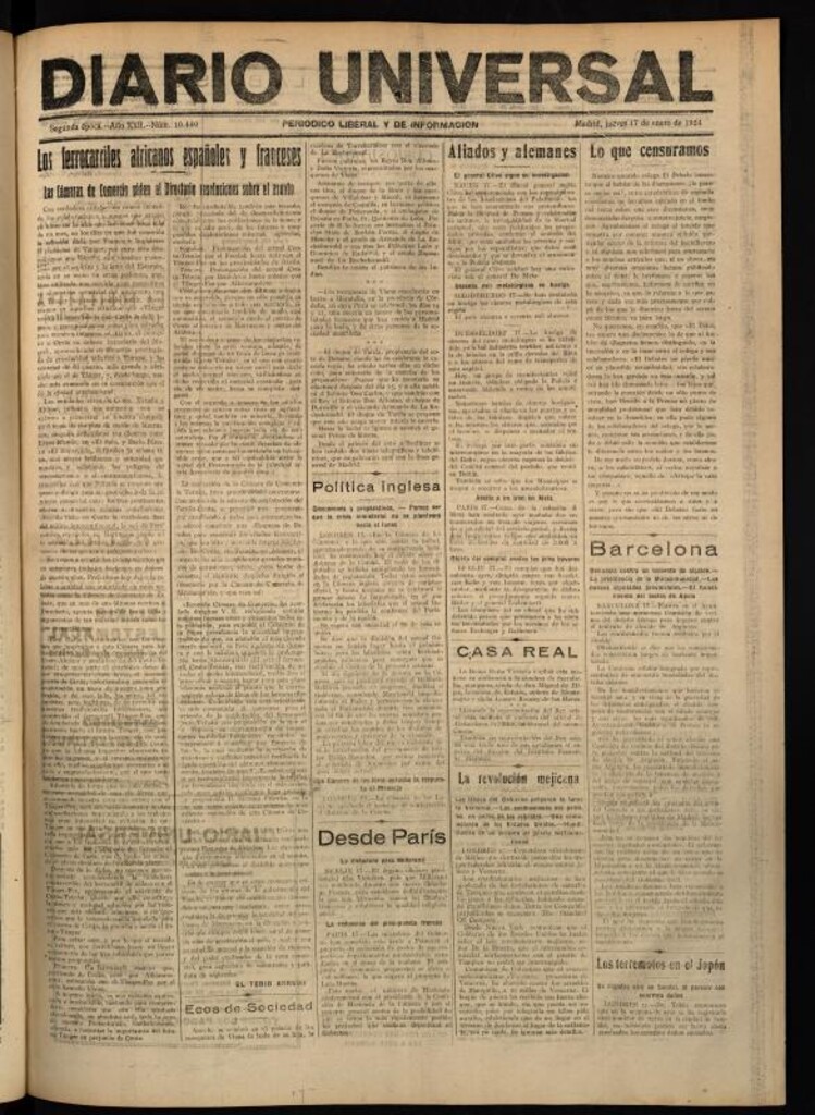 Miniatura de Diario Universal del 17 de enero de 1924