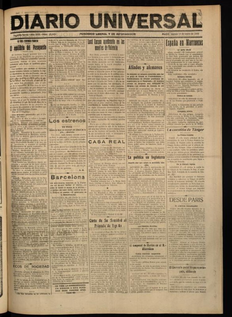 Miniatura de Diario Universal del 18 de enero de 1924