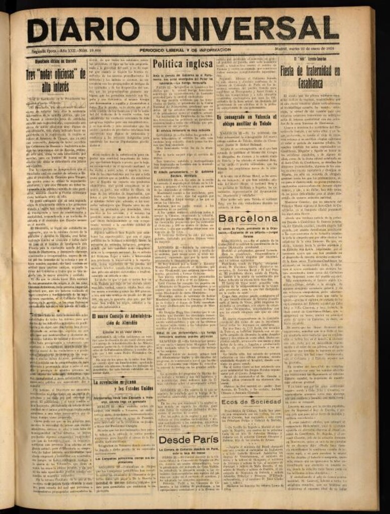 Miniatura de Diario Universal del 22 de enero de 1924