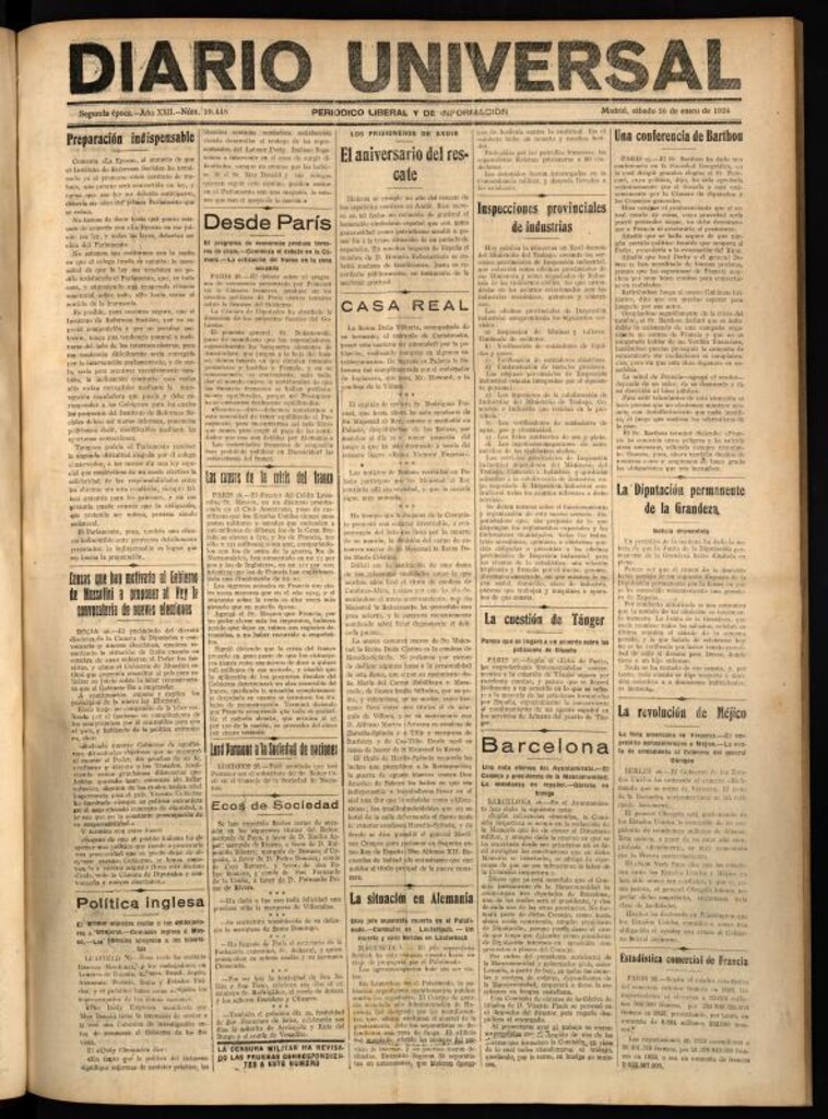 Miniatura de Diario Universal del 26 de enero de 1924