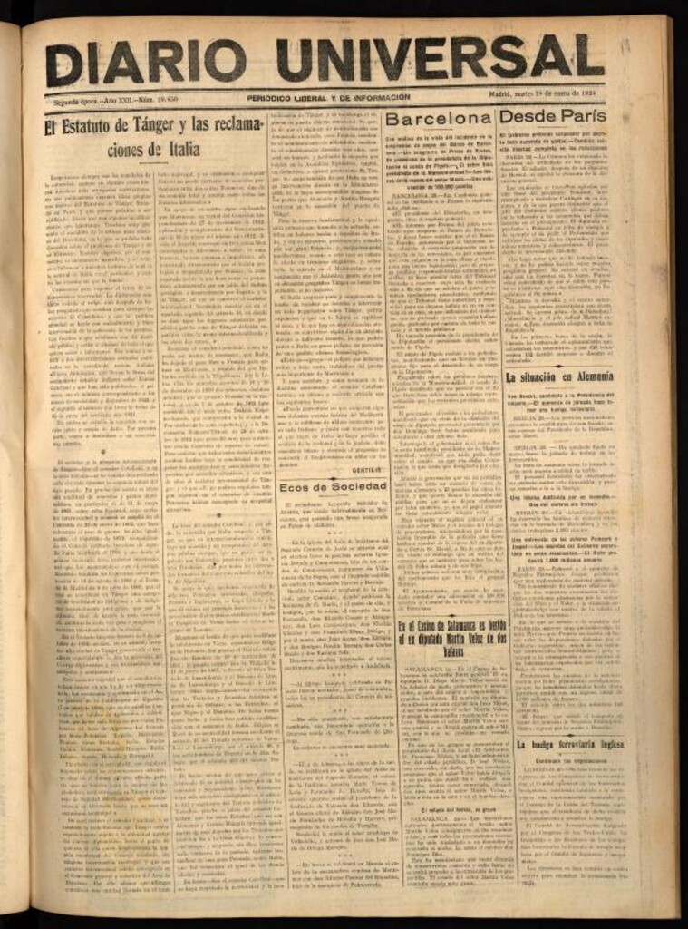 Miniatura de Diario Universal del 29 de enero de 1924