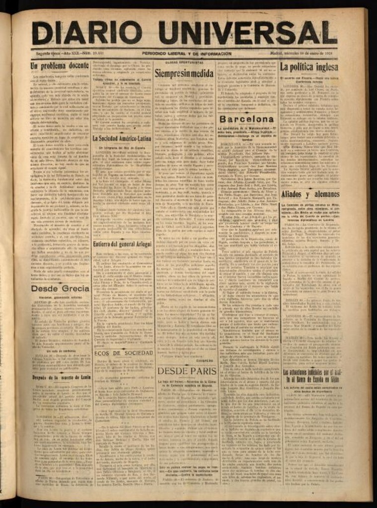 Miniatura de Diario Universal del 30 de enero de 1924