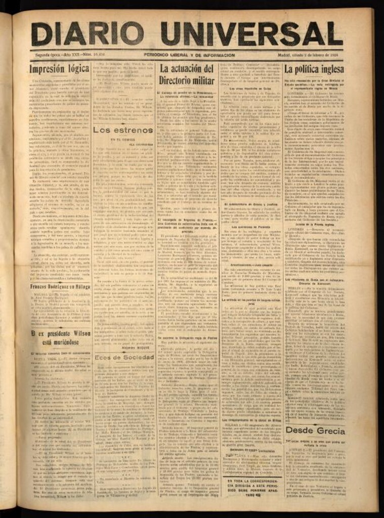 Miniatura de Diario Universal del 2 de febrero de 1924