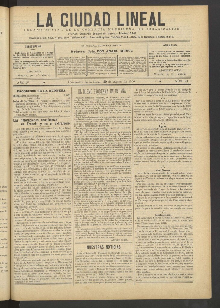 Miniatura de La Ciudad Lineal : órgano oficial de la Compañía Madrileña de Urbanización del 20 de agosto de 1900