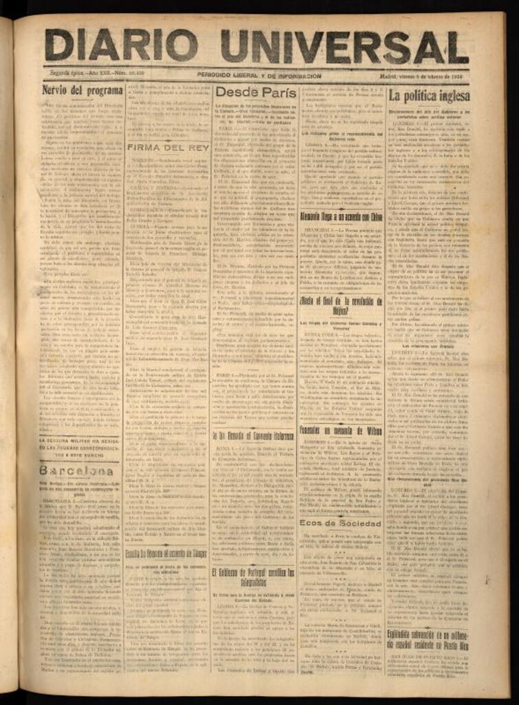 Miniatura de Diario Universal del 8 de febrero de 1924