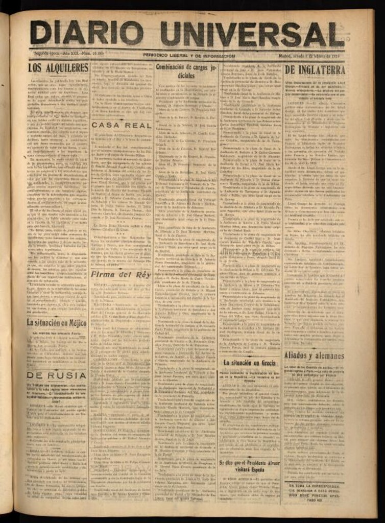 Miniatura de Diario Universal del 9 de febrero de 1924