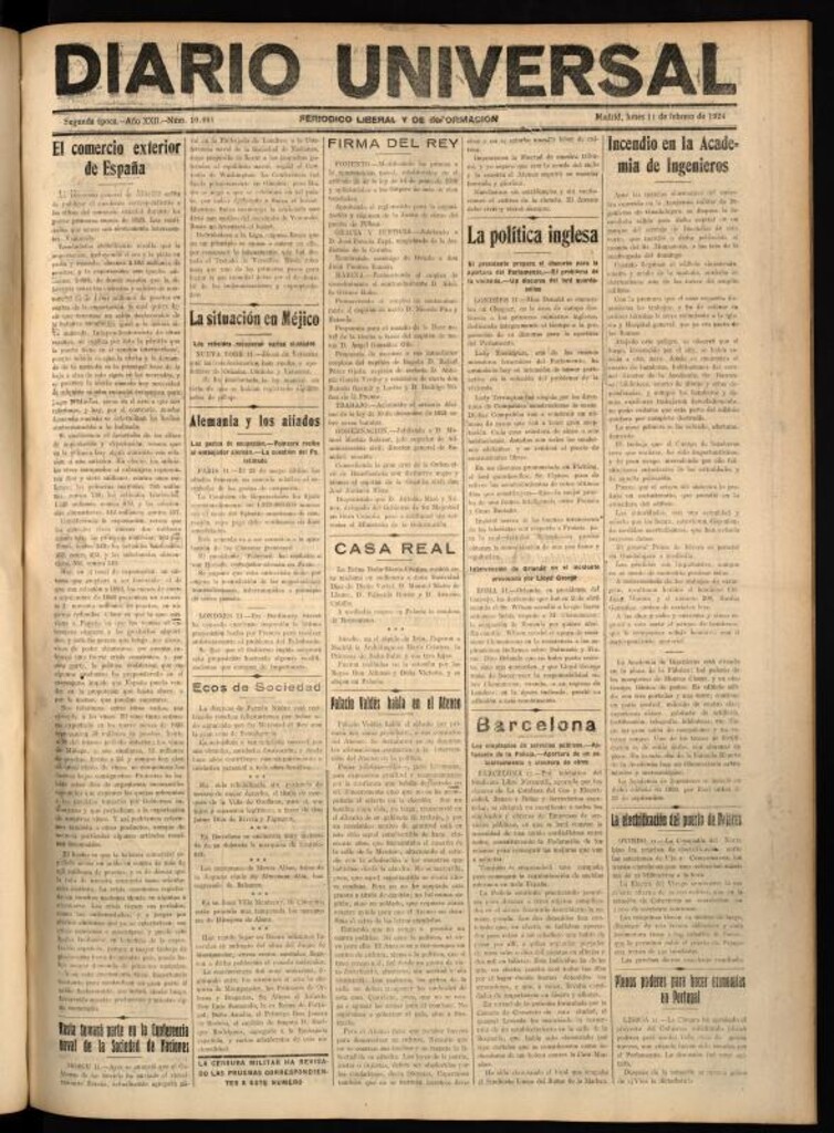 Miniatura de Diario Universal del 11 de febrero de 1924