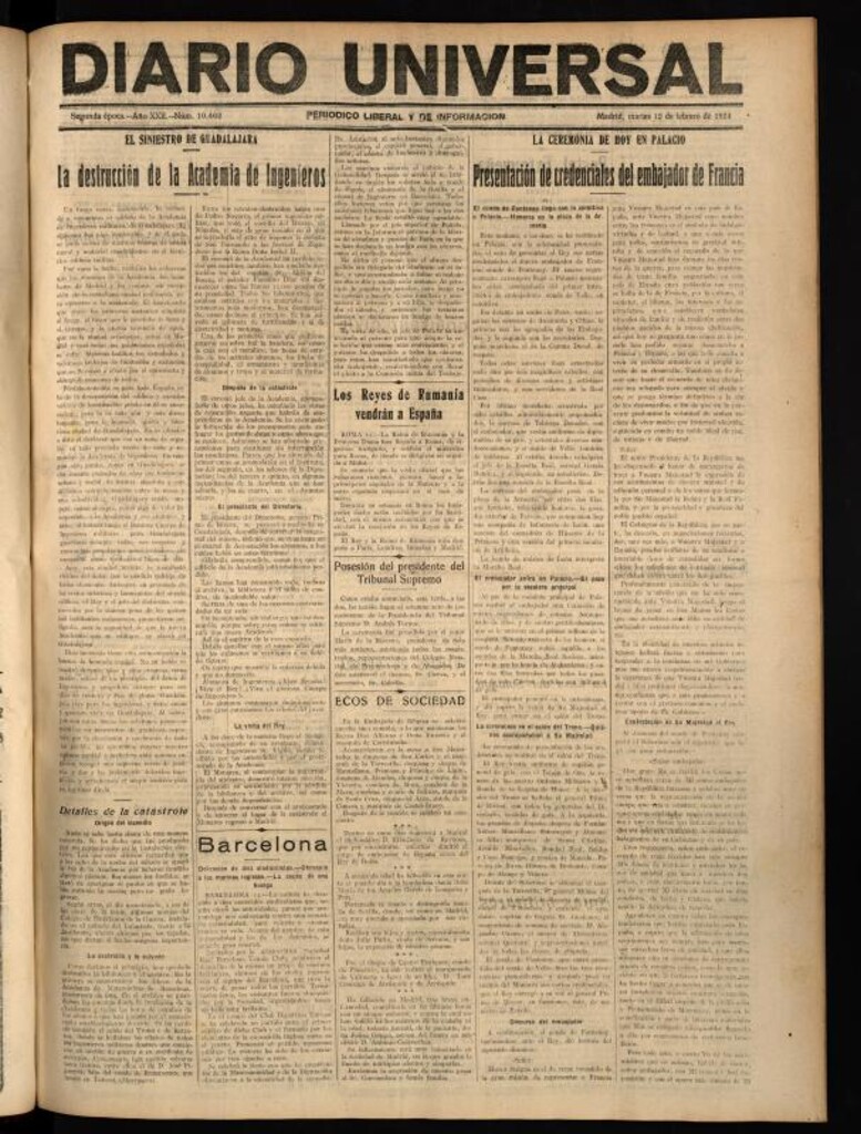 Miniatura de Diario Universal del 12 de febrero de 1924