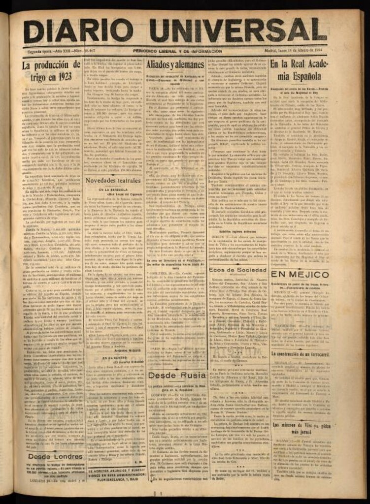 Miniatura de Diario Universal del 18 de febrero de 1924