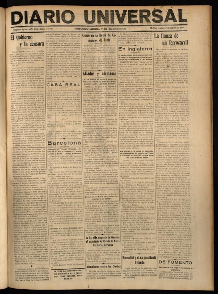 Miniatura de Diario Universal del 19 de febrero de 1924