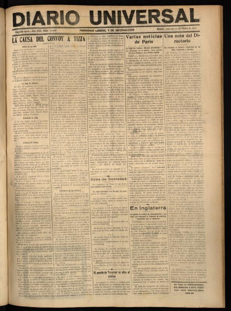 Miniatura de Diario Universal del 20 de febrero de 1924