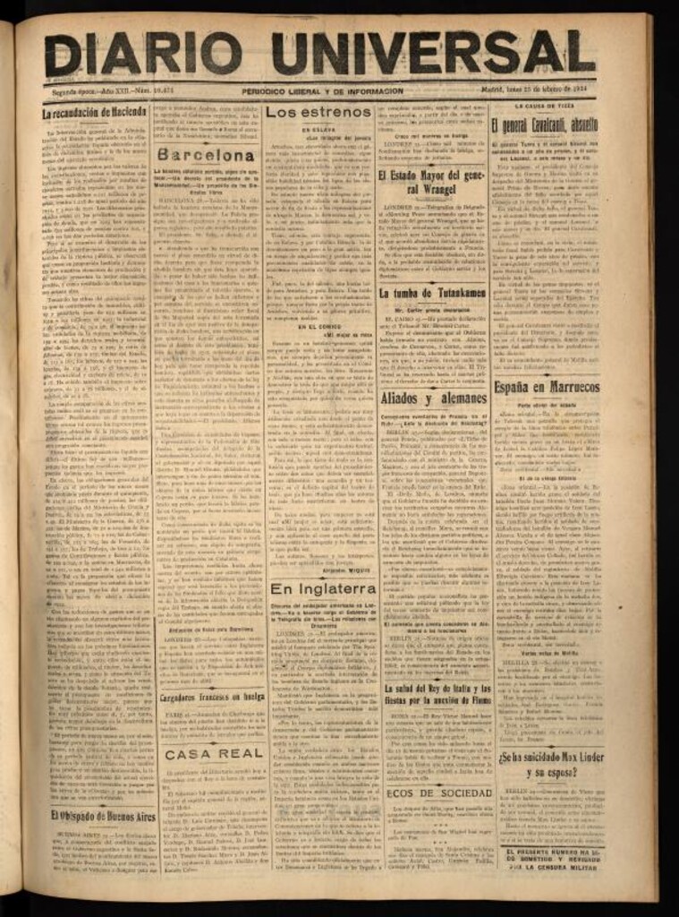 Miniatura de Diario Universal del 25 de febrero de 1924