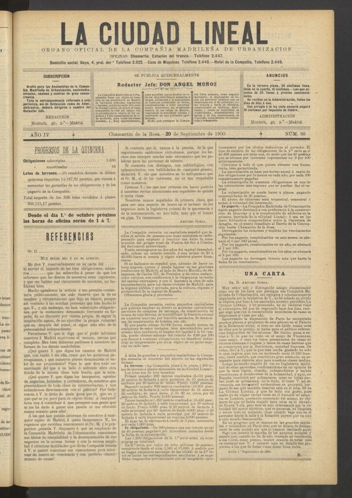Miniatura de La Ciudad Lineal : órgano oficial de la Compañía Madrileña de Urbanización del 20 de septiembre de 1900