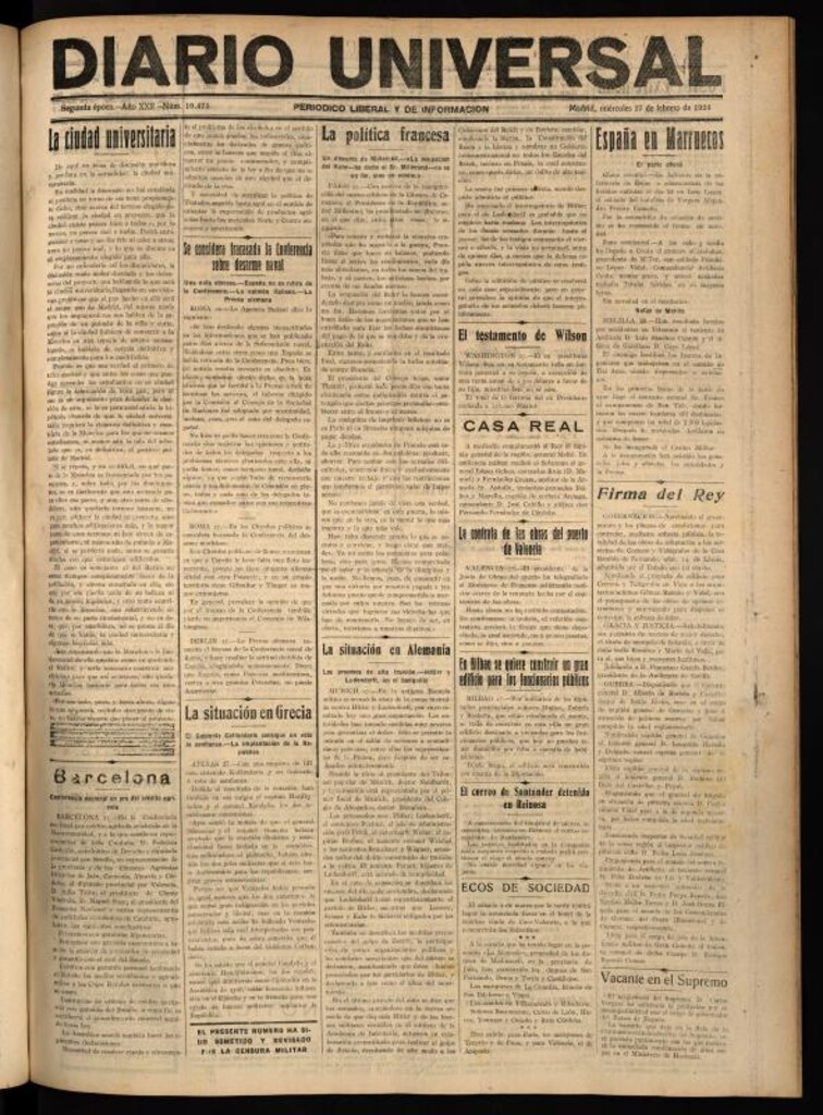 Miniatura de Diario Universal del 27 de febrero de 1924