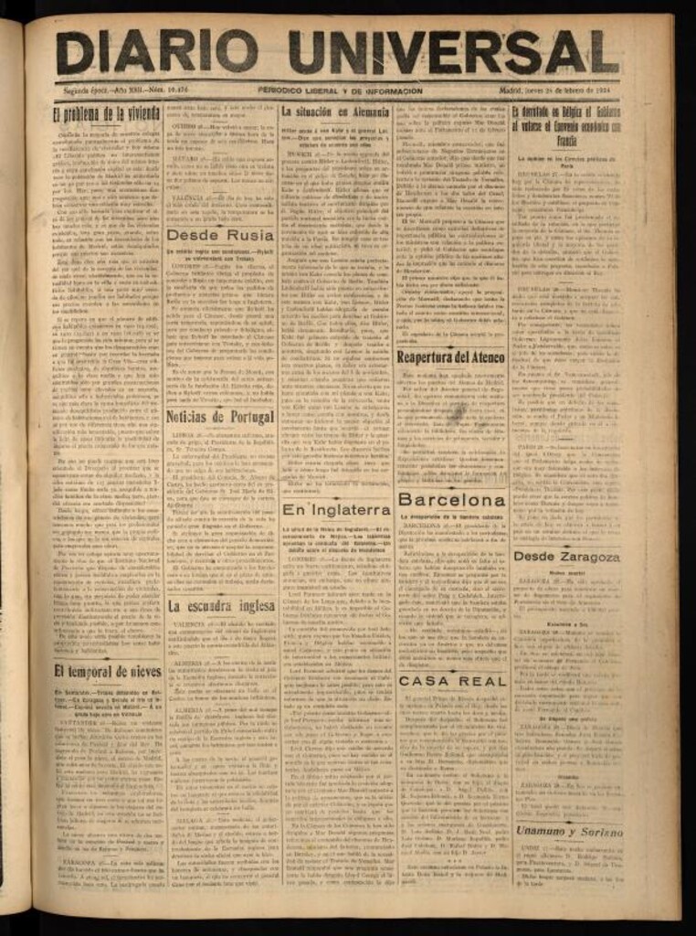 Miniatura de Diario Universal del 28 de febrero de 1924
