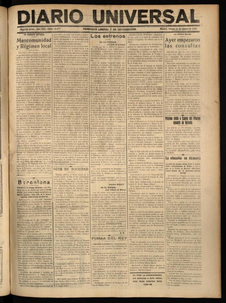 Miniatura de Diario Universal del 29 de febrero de 1924