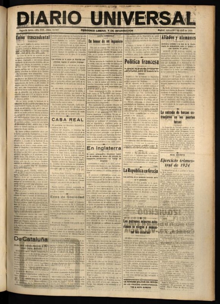 Miniatura de Diario Universal del 2 de abril de 1924