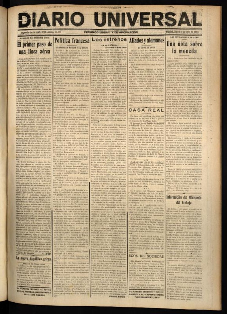Miniatura de Diario Universal del 3 de abril de 1924