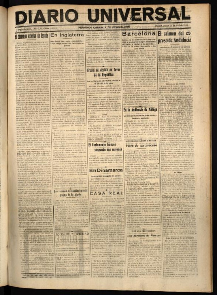 Miniatura de Diario Universal del 15 de abril de 1924