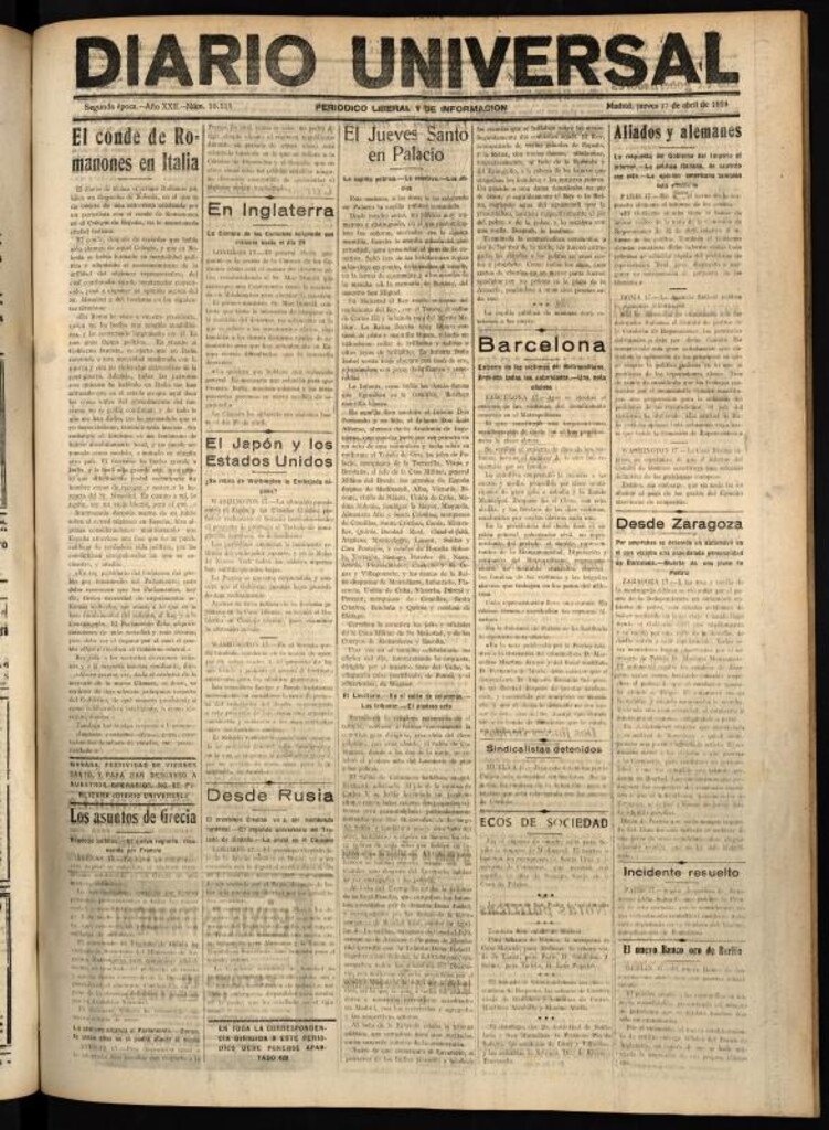 Miniatura de Diario Universal del 17 de abril de 1924