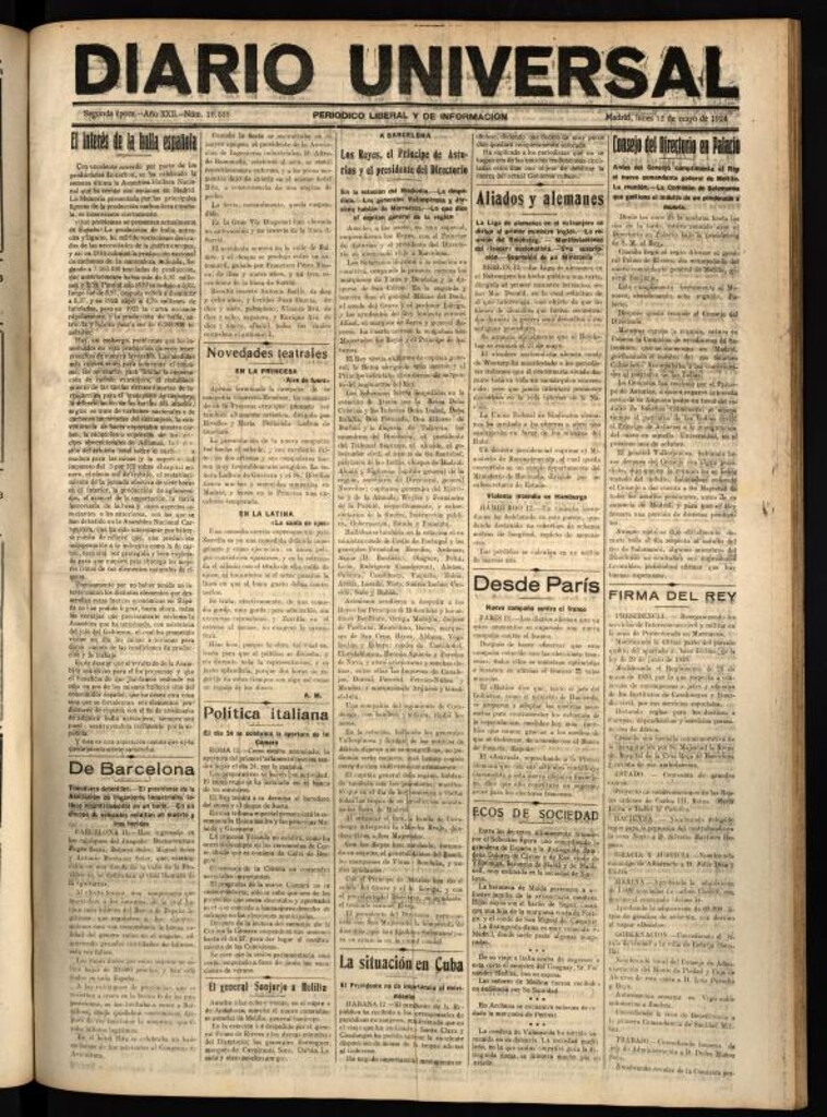 Miniatura de Diario Universal del 12 de mayo de 1924