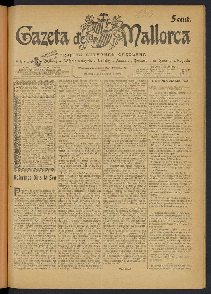 Miniatura de Gazeta de Mallorca: crónica setmanal casolana