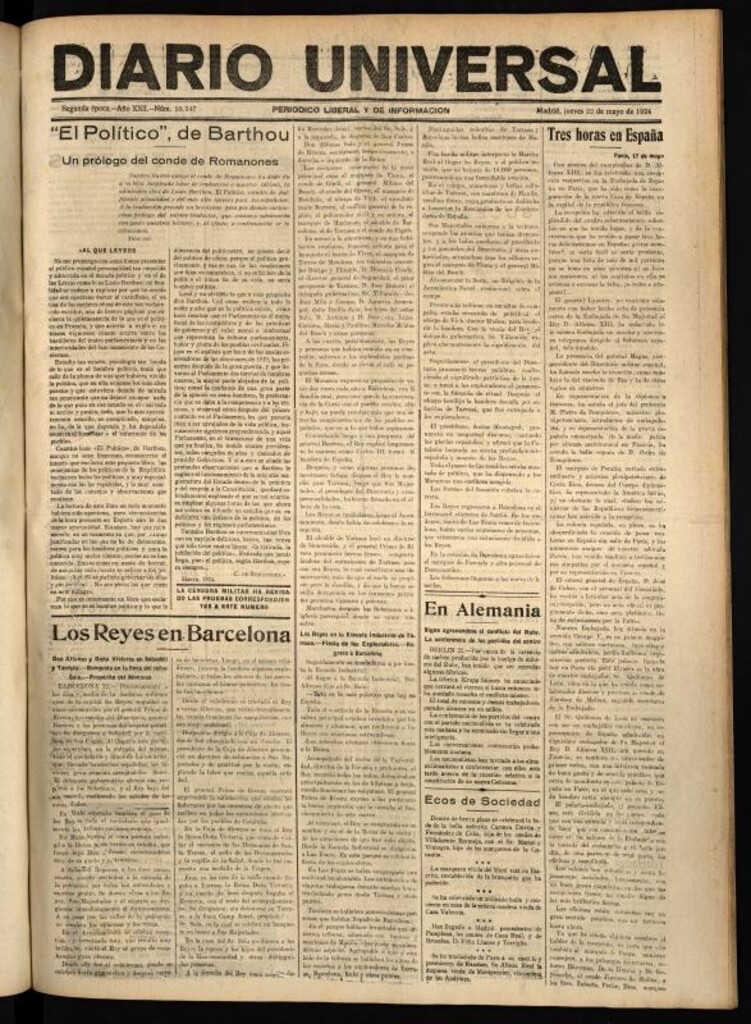 Miniatura de Diario Universal del 22 de mayo de 1924