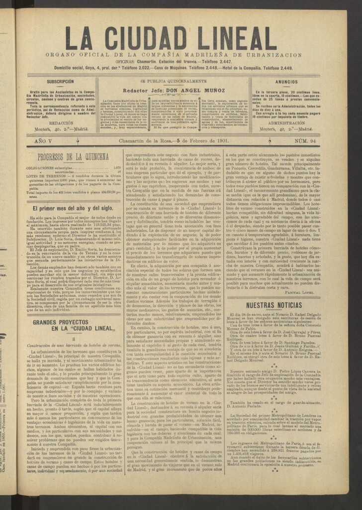 Miniatura de La Ciudad Lineal : órgano oficial de la Compañía Madrileña de Urbanización del 5 de febrero de 1901