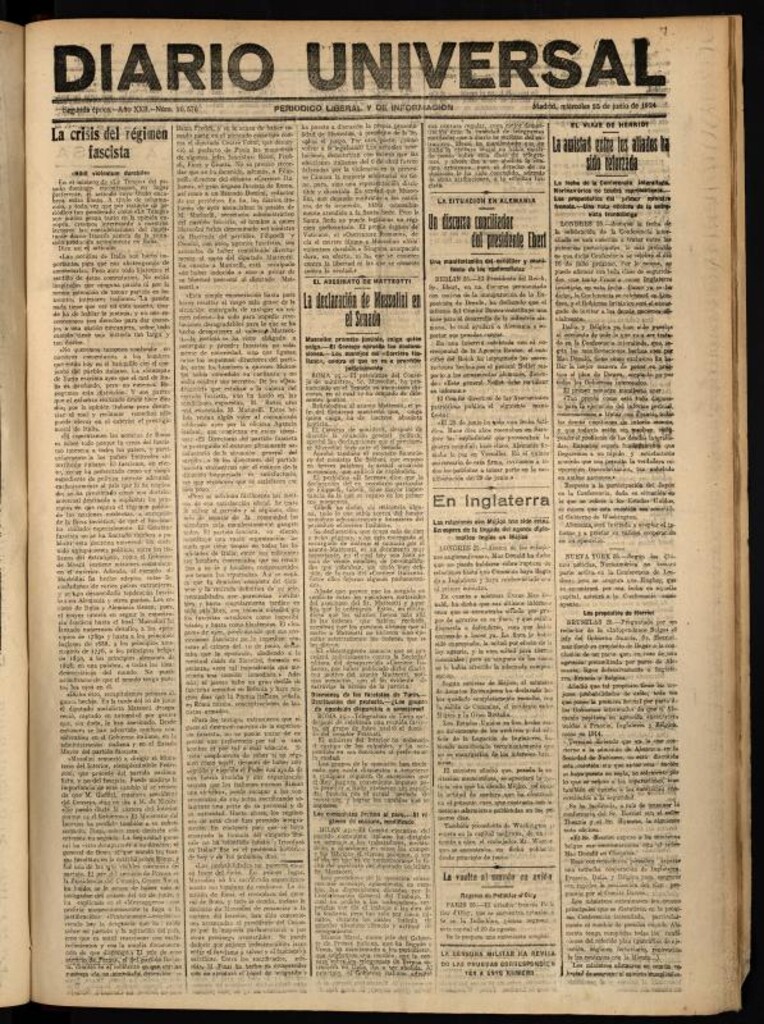 Miniatura de Diario Universal del 25 de junio de 1924