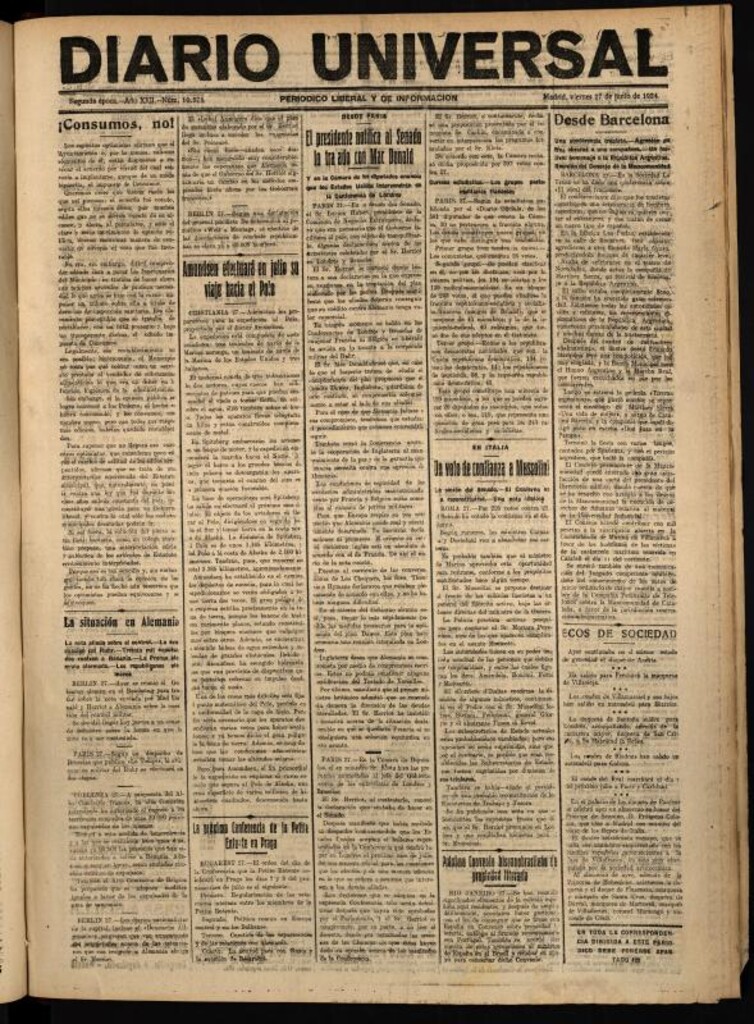 Miniatura de Diario Universal del 27 de junio de 1924
