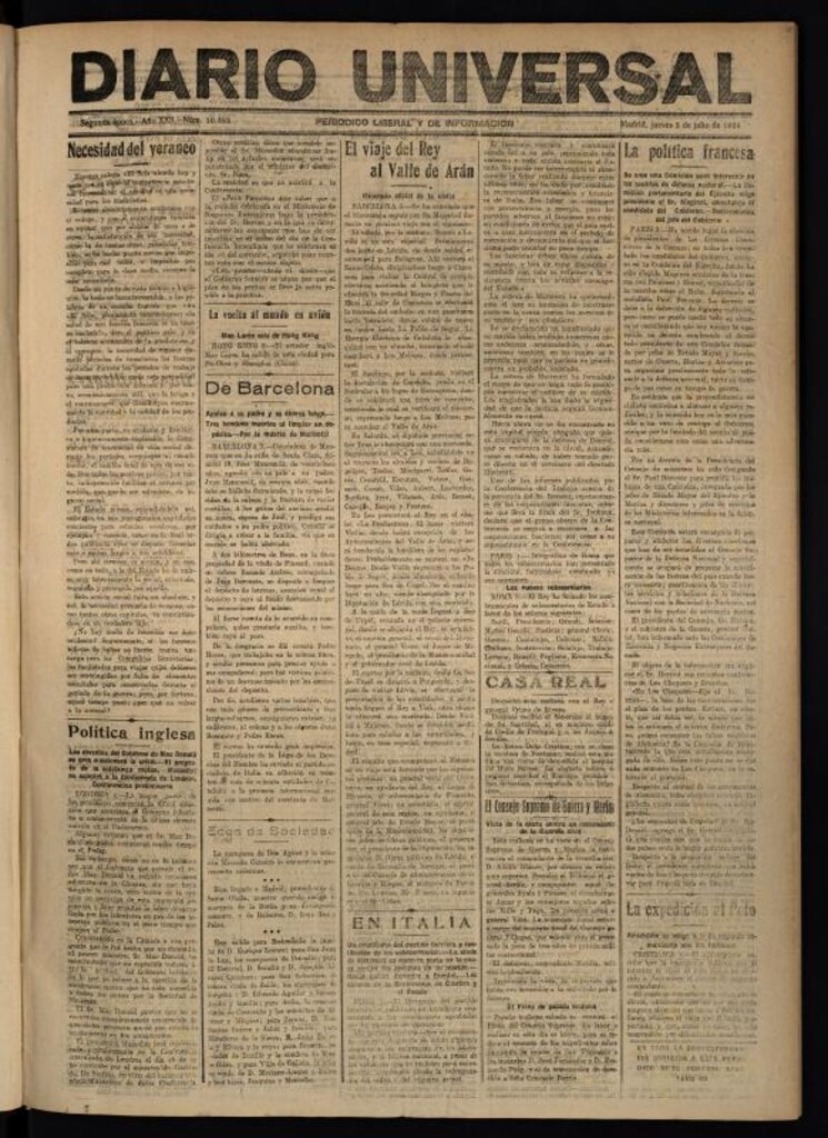Miniatura de Diario Universal del 3 de julio de 1924