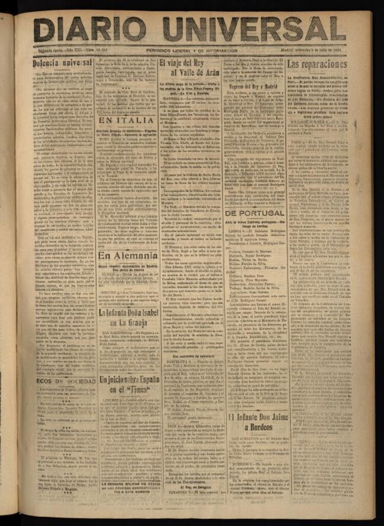 Miniatura de Diario Universal del 9 de julio de 1924
