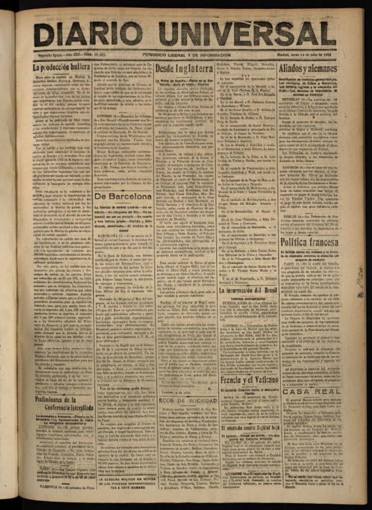 Miniatura de Diario Universal del 14 de julio de 1924