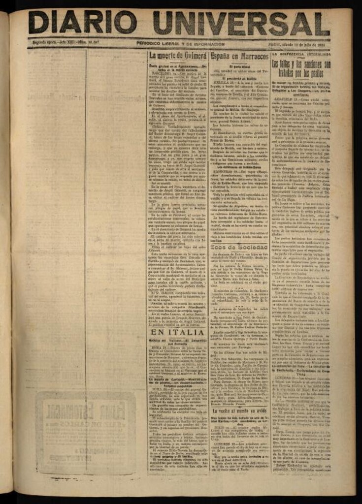 Miniatura de Diario Universal del 19 de julio de 1924
