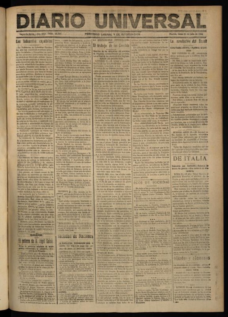 Miniatura de Diario Universal del 21 de julio de 1924